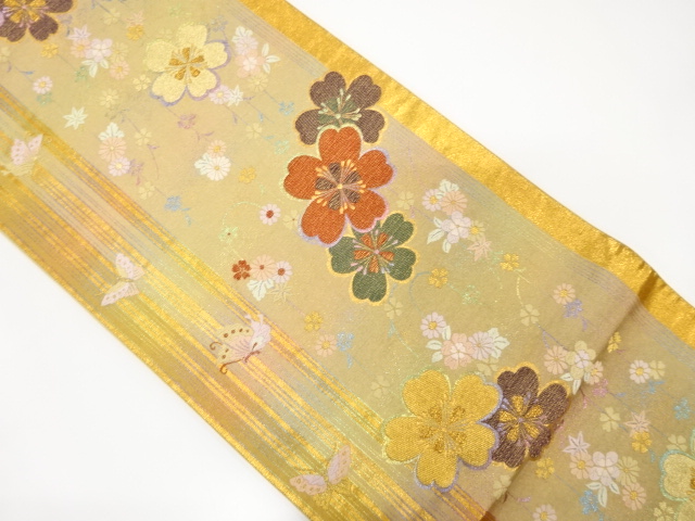 JAPANESE KIMONO / ANTIQUE FUKURO OBI / SILK / WOVEN WEEPING SAKURA